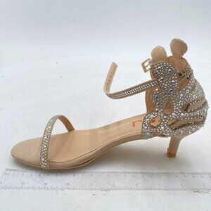 FSJ Women's Sandals, Open Toe, Kitten Low Heels, Rhinestone Studs, Ankle Strap